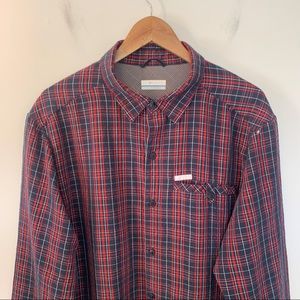 Columbia Men Size L Shirt Plaid Soft Outdoors Hiking Fishing Microfibre Blue